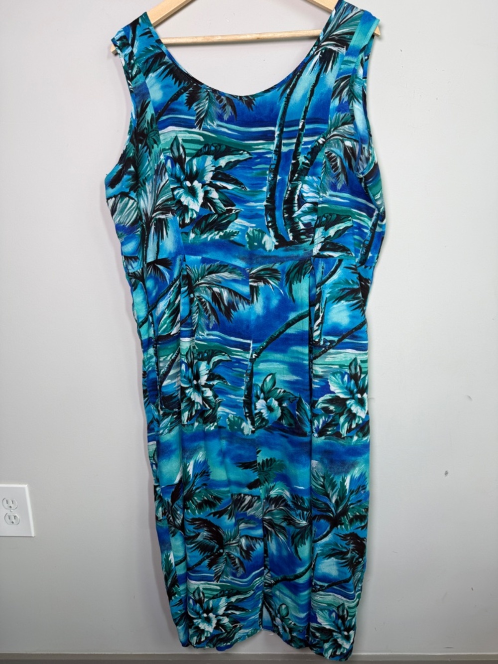 Jams World Blue Moon Tropical Print Sleeveless Maxi Dress Sz XL
